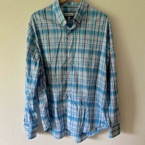 Peter Miller sz XL cotton plaid blue long sleeve button down shirt Great cond